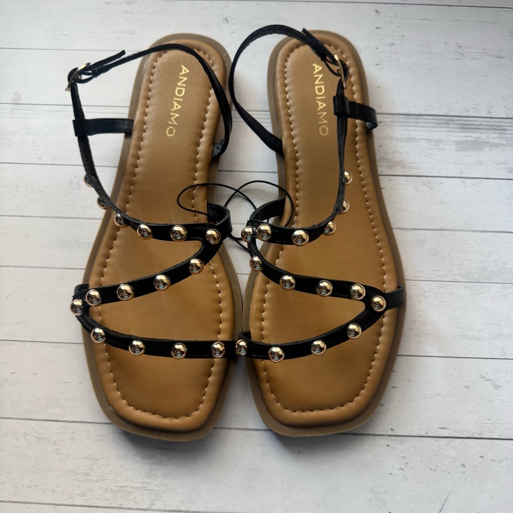 Andiamo Black Studded Strappy Women's Sandals 8.5W